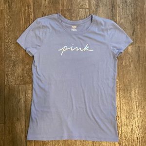 Pink periwinkle short sleeve classic tee silver lettering